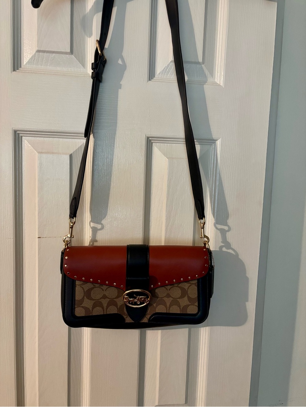 Coach Two-Tone Signature Canvas Crossbody in Brown, Black & Tan. - Picture 2 of 5